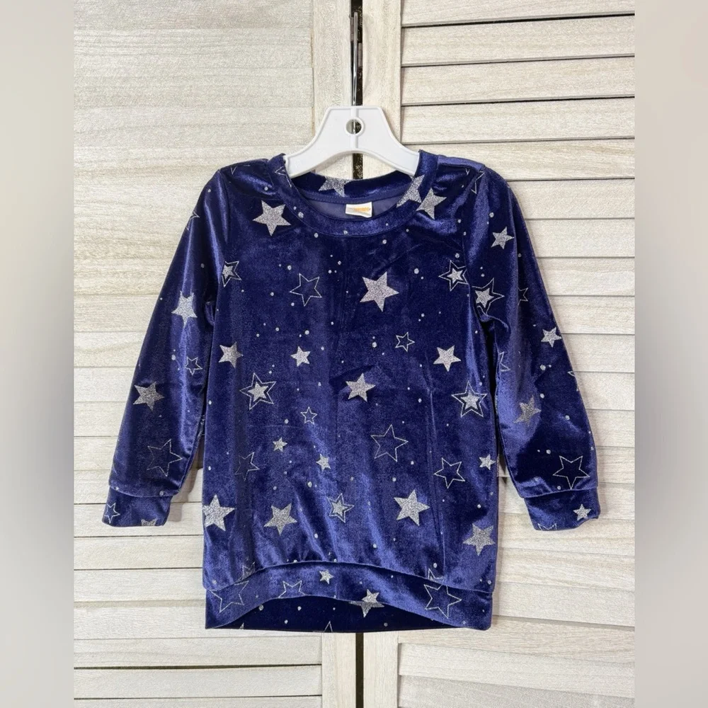 Gymboree Navy Velvet Top with Silver Stars. Excellent Condition. Size XS